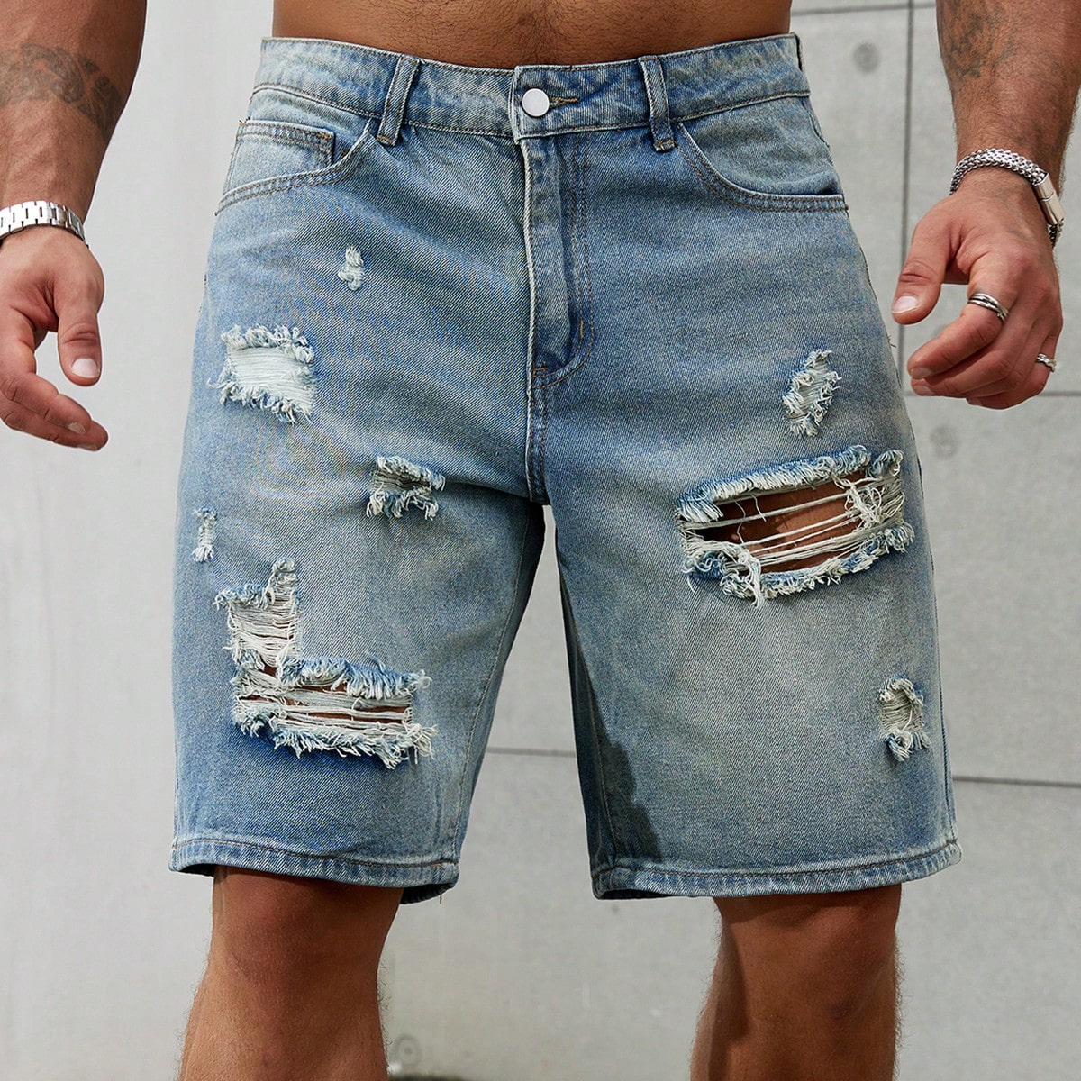 Celana pendek Jeans sobek pria - Streetwear Brand Clothing ulasan dan harga